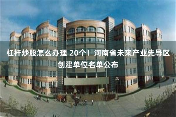 杠杆炒股怎么办理 20个！河南省未来产业先导区创建单位名单公布